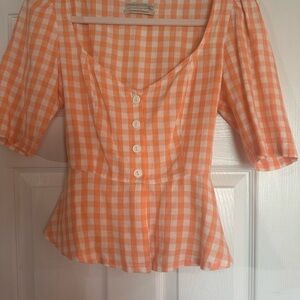Urban Outfitters Orange and White Fitted Peplum Blouse